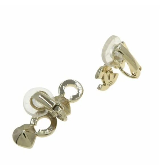 CHANEL CC Logos Pink Rhinestone Heart Clip-On Earrings Gold Tone - Picture 6 of 10